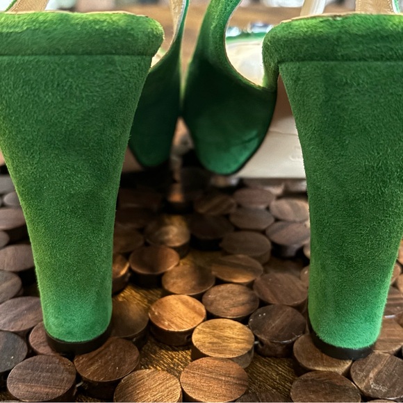 Boden Green Suede Slingback Heels with Multicolor Gem Accents - Picture 3 of 13